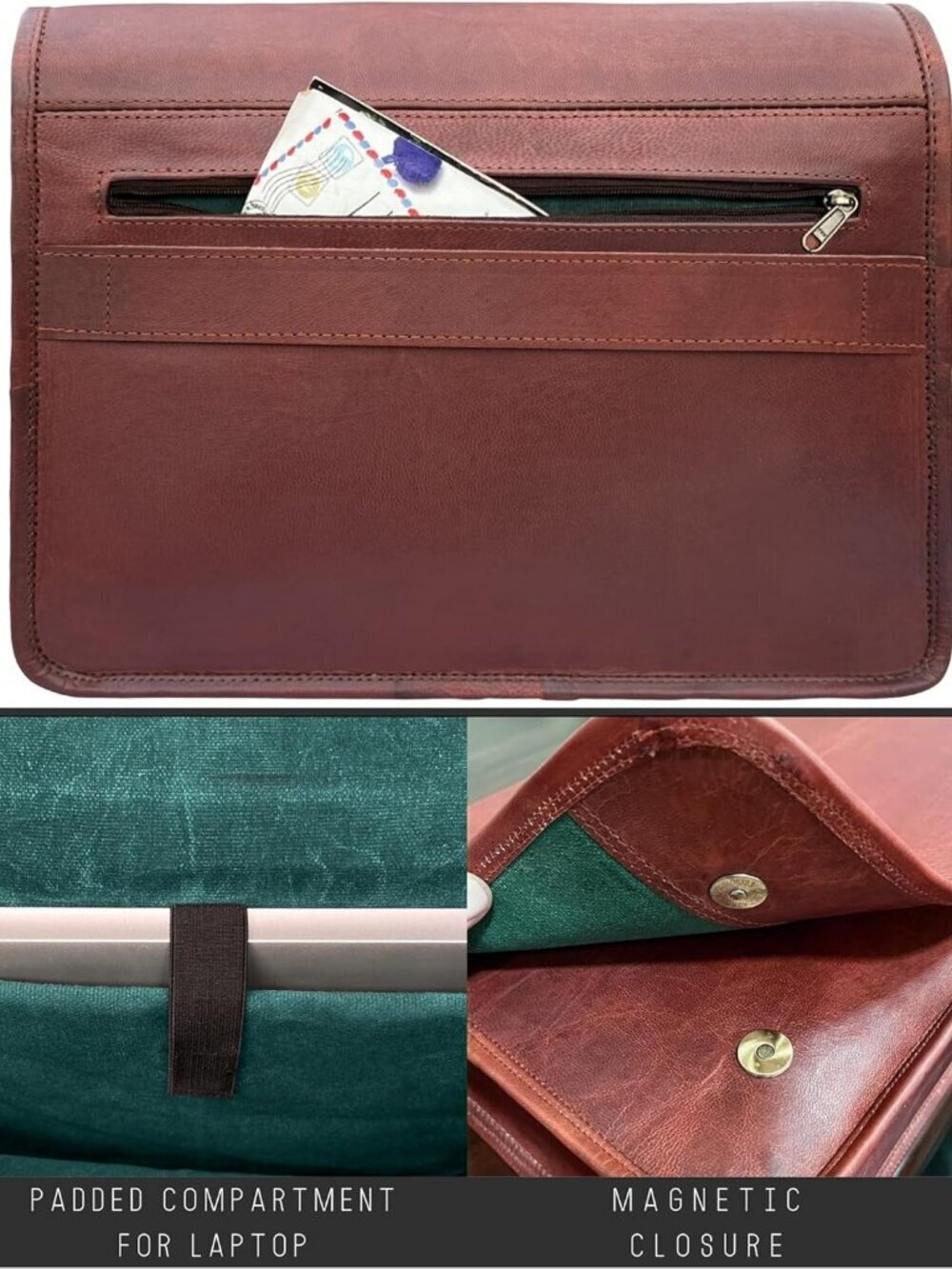 Men's Brown Genuine Leather Vintage Adjustable Strap Stylish Messenger Hand Bag - Picture 5 of 6